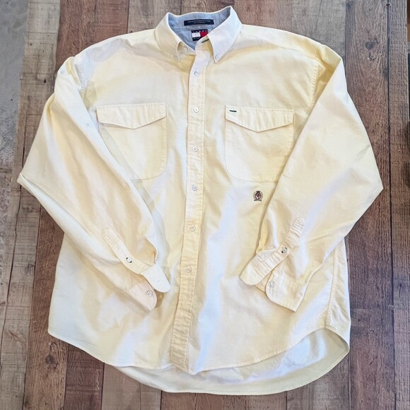 Tommy Hilfiger Yellow Oxford Cloth Button Front Shirt Cargo Pockets Cotton - Picture 3 of 7